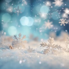 Fototapeta na wymiar Winter blue background with snowflakes. Christmas and New Year background. Festive seasonal Christmas bright background. Holiday poster and banner, greeting card. generative ai