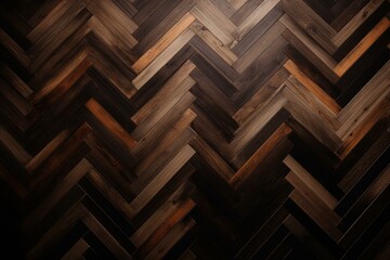 Background with wood texture & herringbone tile pattern in light & dark timber. Keywords: Parquet, Wallpaper, Texture, Timber, Herringbone, Tile, Background, Light, Dark, Wood. Generative AI