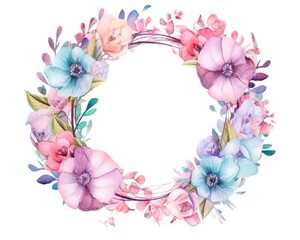 A generative perfect circle wedding frame with pastel flowers. (Generative AI)