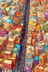 Naklejka premium Cityscape quilted with colorful buildings and winding streets. Generative AI