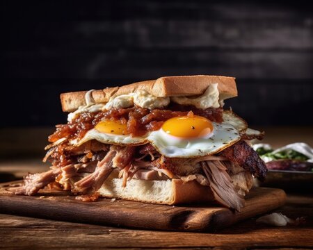 A savor-worthy sandwich: pulled pork at its best. (Generative AI)