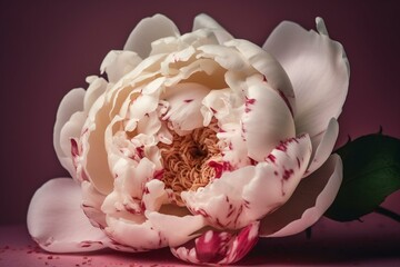 Pink rose and white peony floral art on colored background. Generative AI