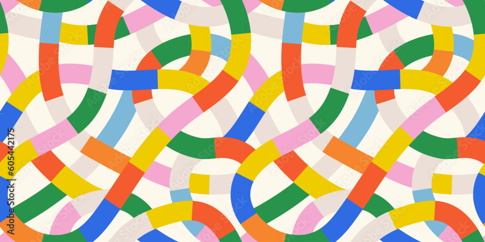 Aufkleber Fun colorful line doodle seamless pattern. Creative abstract style art background for children or trendy design with stripe shapes. Simple childish scribble backdrop.