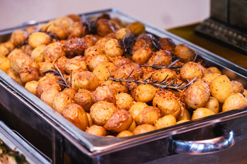 roasted potato served in brazilian buffet, food from tripo restaurant help yourself, restaurant roasted vegetables
