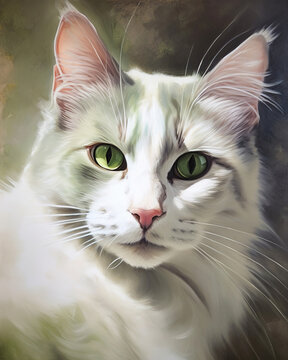 painting of a cat with green eyes, animal art, generative ai 