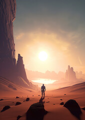 person standing in the middle of a desert, space astronaut, generative ai 