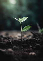 plant with green leaves sprouting from the ground, Earth Day Concept, generative ai 