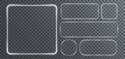 Collection of futuristic hud light white frame. HUD PNG. Technological background. Light glass white frames square, oval, rectangle, circle. HUD PNG.