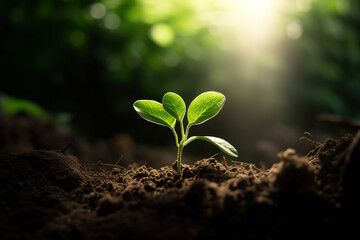 plant with green leaves sprouting from the ground, Earth Day Concept, generative ai 