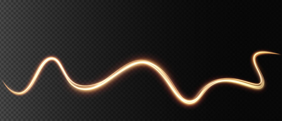 Golden curved light line, rope, tape. Smooth festive gold line png with light effects. Element for your design, advertising, postcards, invitations, screensavers, websites, games.	