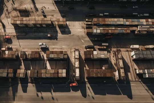 Aerial view of empty loading docks. Generative AI