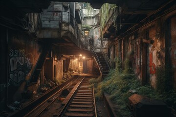 Fototapeta na wymiar Deserted subterranean metropolis. Generative AI