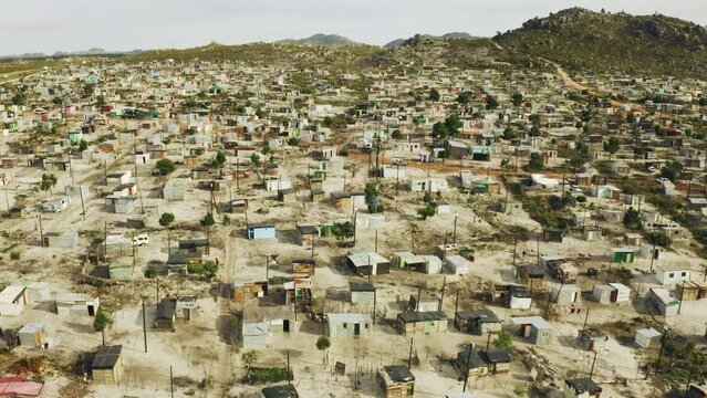 Home, Community And Overhead Township In South Africa For Housing In A Village Or Rural Location. Poverty, Street Buildings And Poor Infrastructure In A Neighborhood For Human Settlement In Cape Town