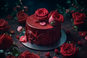 Obraz na płótnie Canvas A cake decorated with roses for Valentine's Day, Mother's Day or birthday. Love is showcased on this sweet treat in illustration form. Generative AI