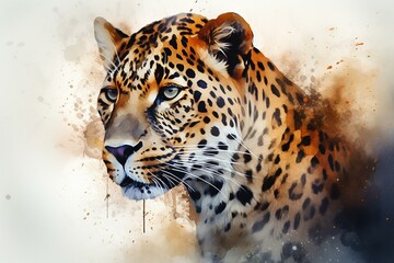 Fototapeta na wymiar Leopard print created with watercolors in a raster format. Generative AI