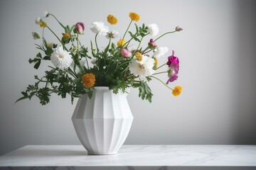 A vase of summer flowers in a white mockup. Generative AI
