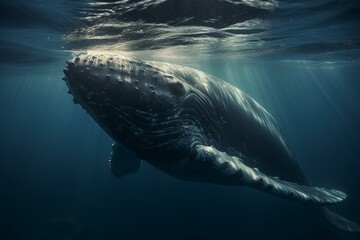 massive marine mammal swimming in the sea. Generative AI
