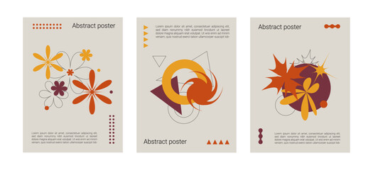 Fototapeta na wymiar Bauhaus posters with different geometric elements. Set of minimal vintage geometric design posters 