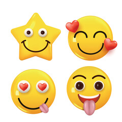 Set of 3d icon yellow color smile emoji. Set Icon Smile Emoji. Vector