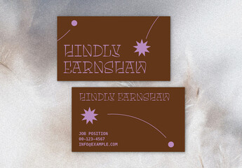 Business Card Layout with Brown and Pink Accents