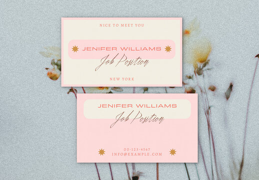 Pink and Cream Business Card Layout with Star Details