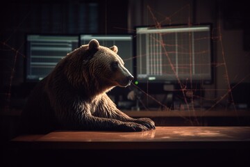 Bear in front of chart, representing stock market competition, with technology. Generative AI