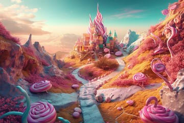 AI-generated fantasy candy land artwork. Generative AI