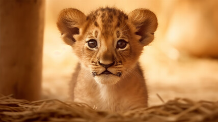 Obraz na płótnie Canvas lion baby small close-up. Generative AI