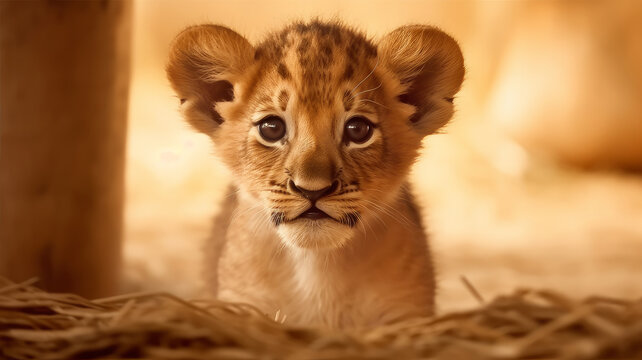 lion baby small close-up. Generative AI