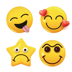 Set of 3d icon yellow color smile emoji. Set Icon Smile Emoji. Vector