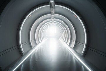 White tunnel towards light, modern abstract background. Generative AI