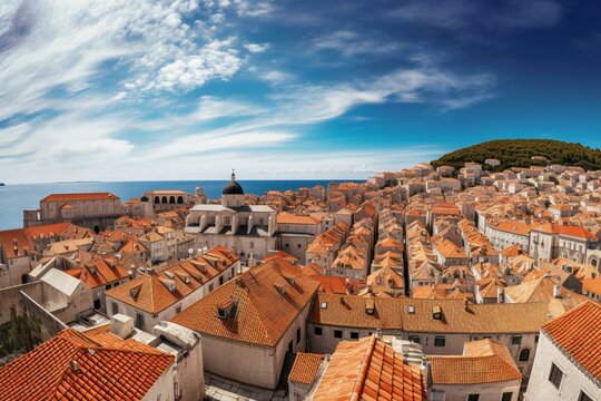Panoramic view of Dubrovnik's walled city. Generative AI