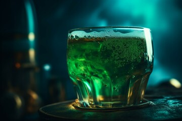 Green beer in a close-up shot on St. Patrick's day. Generative AI