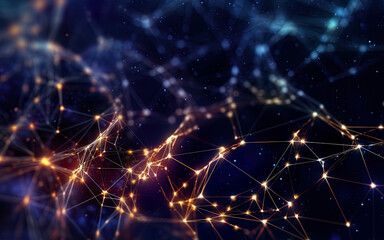 Digital background with dots and lines, flashes of light, network connection. Generative AI