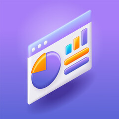 Trending 3D Isometric, cartoon illustration. Graphs and charts. Sales, increase money growth icon, progress marketing. Vector icons for website