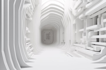 Beautiful abstract architecture background. White intricate room with modern geometric shapes and futuristic design. Generative AI