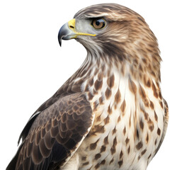 Obraz premium Close up portrait of a buzzard bird isolated on a white background, generative AI animal