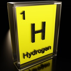 3d render lateral plane of hydrogen from the periodic table