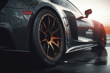 Car racing wheel with firm tire. Generative AI