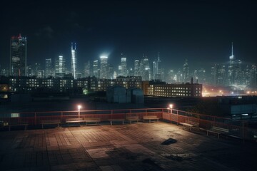 Fototapeta na wymiar Night cityscape with vacant groundspace and contemporary urban skyline. Generative AI