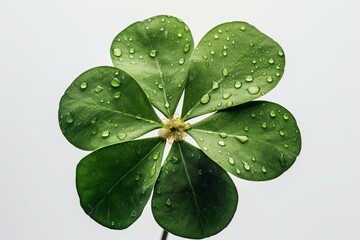 A three-leaf clover with a transparent background in close up. Generative AI