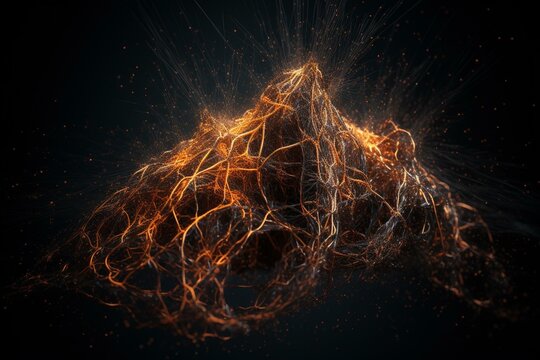 Neural network AI created image with a burst of Qiwi and orange on black background. Generative AI