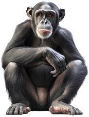 Front view of sitting chimpanzee ape isolated on a white background, generative AI animal