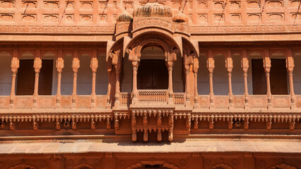 Historic Junagarh fort architecture in Bikaner, Rajasthan, India built in 1594 in Raja Rai sing...