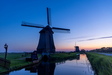 Ondermolen D windmill near Schermerhorn city in Netherlands.