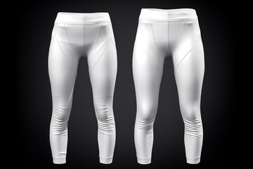 White woman sport yoga pants mockup on black background with copy space. Generative AI