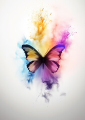 Obraz na płótnie Canvas Abstract exploring powder color painting. Concept of butterfly in fantasy creative shading multicolor mist design, generative ai 