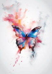 Abstract exploring powder color painting. Concept of butterfly in fantasy creative shading multicolor mist design, generative ai 