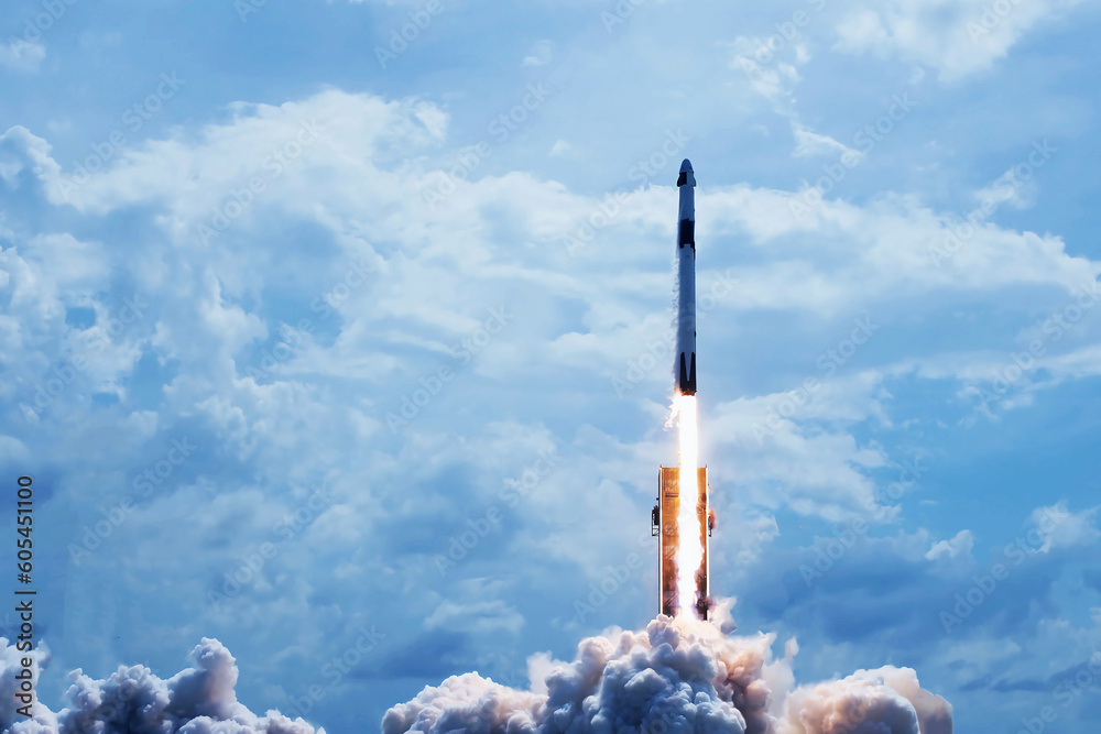 Wall mural rocket launch into outer space. elements of this image furnished nasa.