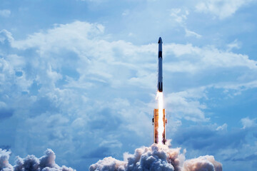 Rocket launch into outer space. Elements of this image furnished NASA.